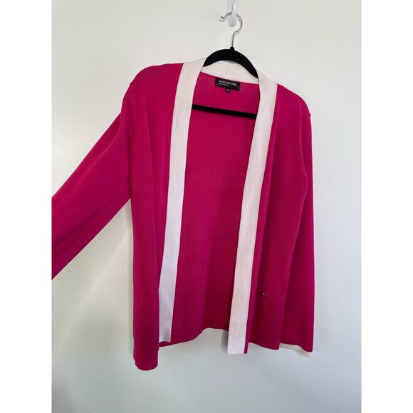 Jones New York Open Cardigan Jersey Long Sleeve Pink White Trim Women's Large - Picture 4 of 10